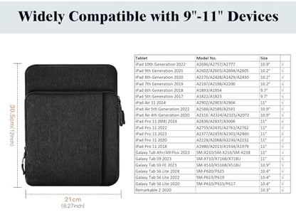 TiMOVO 9-11" Tablet Sleeve Multi-Pocket for iPad A16 Tab, Black | Protective Carrying Bag with Multi Pockets, Fits iPad 11" A16 2025, 10th Gen 10.9"/10.2", Air 11/5th/4th, Tab A9+ 11" - color: Black, size: 9-11 Inch