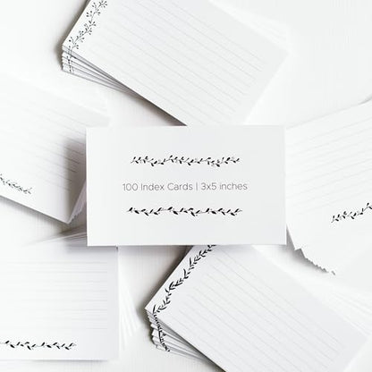 Leaf Garland Index Cards by Pure Print and Design | Floral Flash Cards Perfect For Study Sessions & Learning | 100 Cards of Premium Quality with 5 Different Designs | Black and White | 3x5 inches - color: Black and White