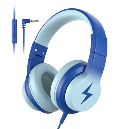 Candy Bila Kids Headphones, Wired Headphones for Kids Over Ear with Microphone, Foldable Headphone for Learning & Entertainment,Light Blue - color: Light Blue