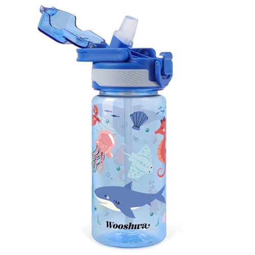 Kids Water Bottle for School, 16 Oz Plastic Straw Water Bottle with Silicone Spout and Leakproof Cover, Dishwasher Safe (Marine Animals) - color: Marine Animals, size: 16 Ounces