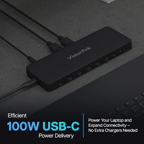 VisionTek VT4600DL Universal Dual 4K Docking Station 100W Charging (USB-A, USB-C) | Dual 4K Display via HDMI/DP, 100W Power Delivery, Universal DisplayLink, Windows & Mac Support, Hybrid Enterprise Deployment