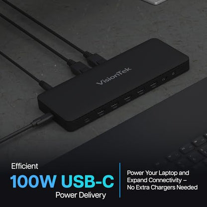 VisionTek VT4600DL Universal Dual 4K Docking Station 100W Charging (USB-A, USB-C) | Dual 4K Display via HDMI/DP, 100W Power Delivery, Universal DisplayLink, Windows & Mac Support, Hybrid Enterprise Deployment
