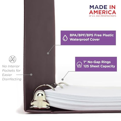 Carstens 1-Inch Heavy Duty 3-Ring Binder - Side Opening, Plum, Durable Plastic, No-Gap Rings, Waterproof Cover, No Pockets, Holds 125 US Letter Sheets, BPA-Free, Made in USA (8712-3R), Case of 18 - color: Mulberry, size: Case of 18