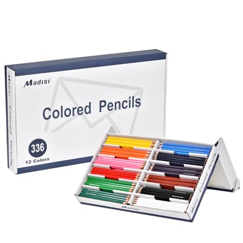 Madisi Colored Pencils Bulk, Pre-Sharpened, 12 Assorted Colors, 336 Pack | Classroom Color Pencils for Kids Coloring, Large Box of Class Supplies Set