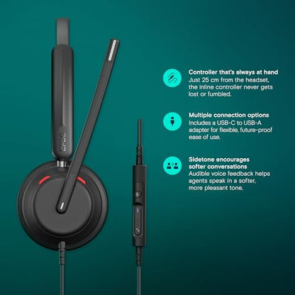 EPOS IMPACT 760T Dual-Sided Wired Headset for PC with Noise-Canceling Mic, Microsoft Teams Certified USB C and USB A, In-Line Controls, Super Wideband Audio, Comfortable for Office Calls & Remote Work - style: Wired, USB-C with Microsoft Teams Certificati