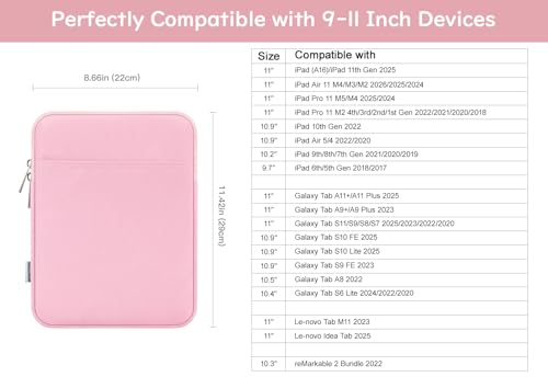 Dadanism 9-11" Tablet Sleeve Bag Carrying Case for iPad (A16) 11th Gen 11", iPad 10th Gen 10.9" Air 5/4, iPad Air/Pro 11", iPad 9/8/7th 10.2", Galaxy Tab A11+ Plus 11"/S9 FE, Tab M11 11",Flowers Pink - color: Flowers Pink, size: 9-11 inch