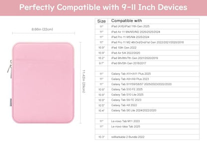 Dadanism 9-11" Tablet Sleeve Bag Carrying Case for iPad (A16) 11th Gen 11", iPad 10th Gen 10.9" Air 5/4, iPad Air/Pro 11", iPad 9/8/7th 10.2", Galaxy Tab A11+ Plus 11"/S9 FE, Tab M11 11",Flowers Pink - color: Flowers Pink, size: 9-11 inch