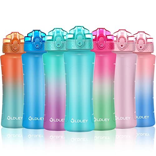 OLDLEY Kids Water Bottle with Straw for School Girls Boys, 15 oz Unbreakable Leak-Proof BPA-Free Motivational Water Bottles with Times to Drink for Travel Sports Gym, 1 Straw Lid, Mint - color: A-Mint, style: Straw Lid