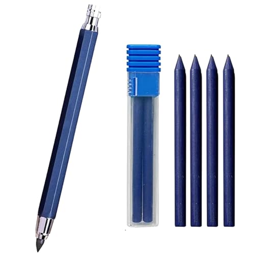 5.6mm Metal Mechanical Pencil Set with Clip, 4pcs Lead for Construction, Draft Drawing, Crafting, Art Sketching (Blue) - color: Blue Pen and 4 lead