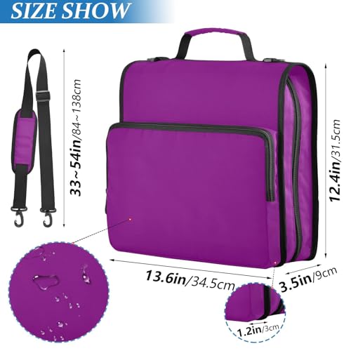 3 Rings 1.5 inch Zipper Binder with Shoulder Strap Waterproof Document Organizer for School Purple Red - color: Purple Red