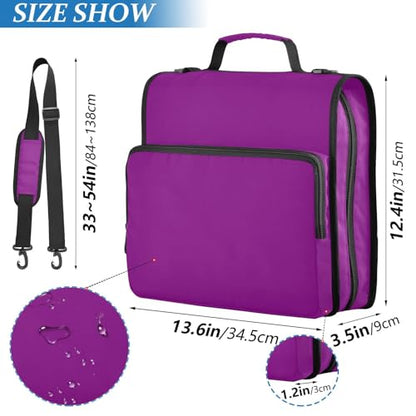 3 Rings 1.5 inch Zipper Binder with Shoulder Strap Waterproof Document Organizer for School Purple Red - color: Purple Red