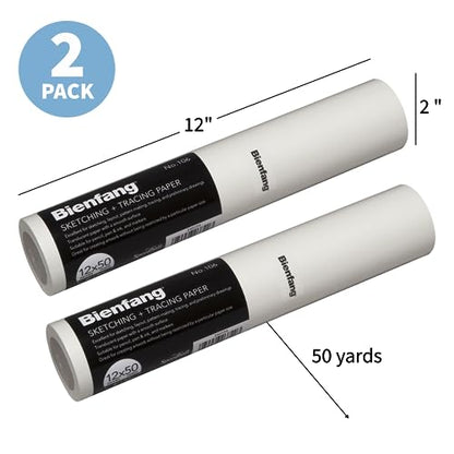 Bienfang Sketching & Tracing Paper Roll, White, 12 Inches x 50 Yards (2-Pack) - for Drawing, Trace, Sketch, Sewing Pattern