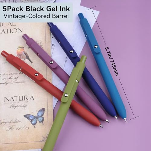 ACEES Gel Pens, 5Pcs 0.5mm Fine Point Black Ink Pens With Smooth Writing,Office Desk Accessories,Quick Dry Pens For Journaling,Ballpoint Writing Supplies, Gift for Women and Men (Retro) - color: Retro