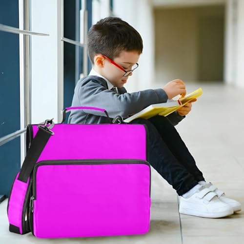 3 Rings 1.5 inch Binder with Extra Pockets with Shoulder Strap Laege Capacity Documents Files Storage Bag for Middle School Fuchsia - color: Fuchsia