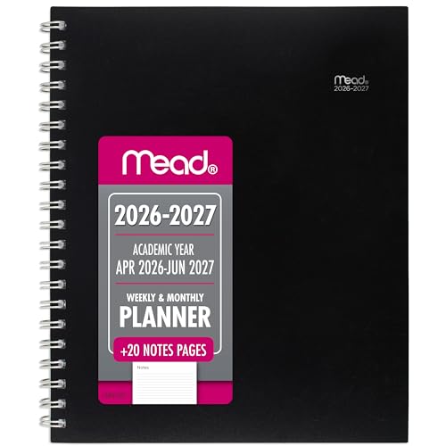Mead Planner 2026-2027 Weekly & Monthly Academic 15-Month April-June, 8.5" x 11", Black (CAW62005) - color: Black, size: 8.5"W x 11"H, style: 2026-2027