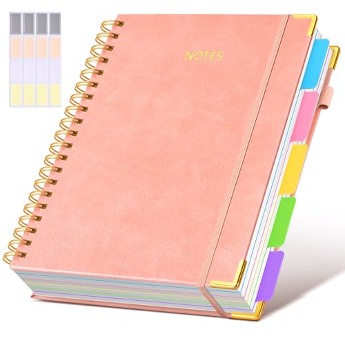 Hardcover Spiral Notebook 8.5"x11" Journal with Removable Dividers Tabs, 300 Pages Leather 5 Subject Notebook College Ruled, Large A4 Notebooks for Work School, Lined Journal for Women, A4 Pink - color: A-pink, size: 8.5"x11"
