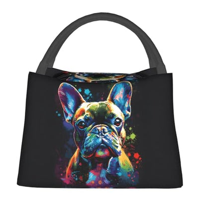 Cosmic French Bulldog Insulated Lunch Box for Dog Art Lovers, Cute Galactic Puppy Tote Lunchbags, Reusable Cooler Lunchbox & Makeup Bag Gifts for Work, School, Picnic, Office - color: French Bulldog 03