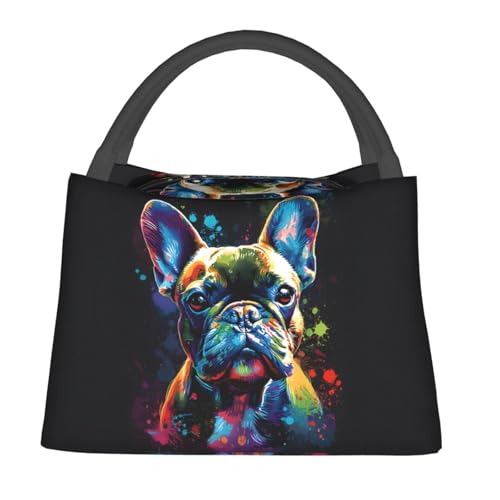 Cosmic French Bulldog Insulated Lunch Box for Dog Art Lovers, Cute Galactic Puppy Tote Lunchbags, Reusable Cooler Lunchbox & Makeup Bag Gifts for Work, School, Picnic, Office - color: French Bulldog 03