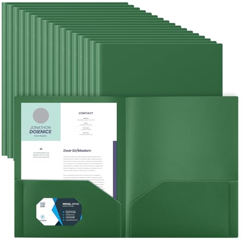 Gueevin 72 Pack Plastic Folder with Pockets, 2 Pocket Folders, Plastic Glossy Folders Fit Letter Size Paper, Heavy Duty Durable File Folder with Business Card for Home Office School (Dark Green) - color: Dark Green
