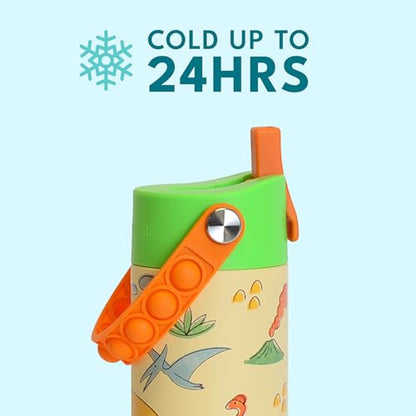 Elemental Insulated Kids Water Bottle, Stainless Steel Water Bottle with Straw Lid & Pop-It Handle, Leak-Proof Water Bottles for School, Boys or Girls, Travelling and Sports, 18oz - Skater Dinos - color: Skater Dinos