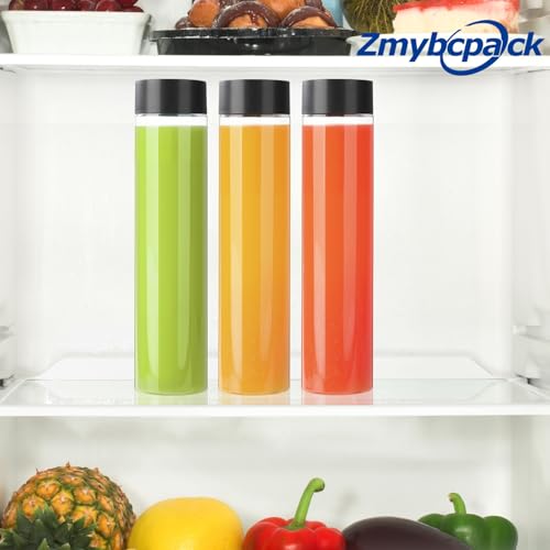 zmybcpack 12 Pack 16 OZ (500 ml) Clear PET Plastic Juice Bottles with Black Lids - Plastic Smoothie Bottles for Juice, Milk, Homemade Beverages - size: 16 OZ 12 pack (black lids)