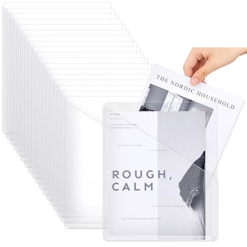 Seajan 24 Pcs Pocket Folders for 3 Ring Binder Clear Plastic Folders Sleeves with 2 Pockets 3 Hole Punch Binder Dividers Poly Slash File Jackets for Office School Document Organizer (White) - color: White