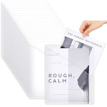 Seajan 24 Pcs Pocket Folders for 3 Ring Binder Clear Plastic Folders Sleeves with 2 Pockets 3 Hole Punch Binder Dividers Poly Slash File Jackets for Office School Document Organizer (White) - color: White