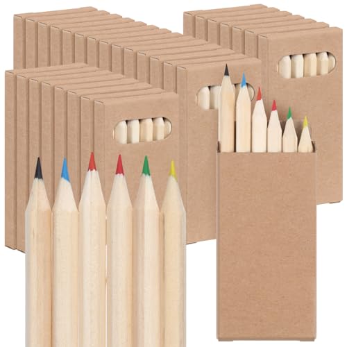 Ctosree 24 Packs Mini Colored Pencils Bulk Coloring Pencil in Boxes Back to School Gifts for Students Kids Classroom Rewards, Party Favor, Goodie Bag Fillers, 6 Per Pack (Natural Wood,3.5'') - color: Natural Wood, size: 3.5''
