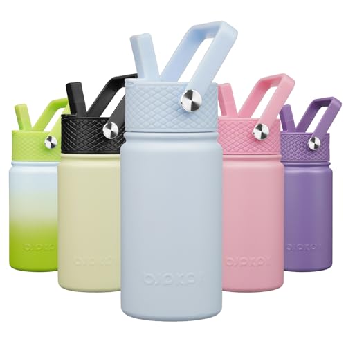 BJPKPK Insulated Water Bottle, 15oz Stainless Steel with Straw Lid | Leak Proof, BPA-Free, Vacuum Insulated, Keep Drink Cold & Hot, Metal Water Bottle for Travel, Gym, Office, Cupholder Friendly - color: Light Blue, style: N-15oz-Color Lid