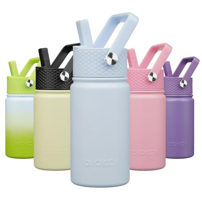 BJPKPK Insulated Water Bottle, 15oz Stainless Steel with Straw Lid | Leak Proof, BPA-Free, Vacuum Insulated, Keep Drink Cold & Hot, Metal Water Bottle for Travel, Gym, Office, Cupholder Friendly - color: Light Blue, style: N-15oz-Color Lid