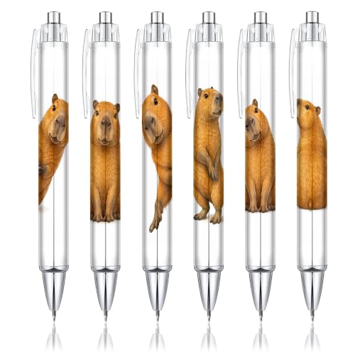 6-Piece Cute Capybara Pen Set, Funny Animal Ballpoint Pens for Women Men Kids Teens, Gift for Her Him Friends Coworkers, Birthday Christmas Valentines Easter Gift, School Supplies Desk Accessories