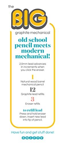 SNIFTY BIG Graphite Mechanical Pencil Set - 1 Pencil + 12 Refill Leads + 3 Erasers