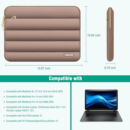 MOSISO Laptop Case 13.3 inch,13-13.3inch Puffy Laptop Sleeve, Brown | Compatible with MacBook Air 13.6 M5 M4 M3 M2 M1/Neo/Pro 13/14,HP Dell ASUS Lenovo,Polyester Horizontal Bag with Small Case - color: Brown, size: 13.3 inch