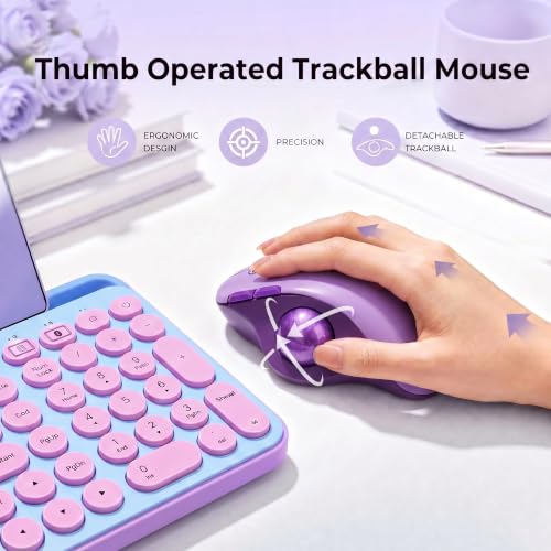 seenda Wireless Trackball Mouse, Ergonomic Bluetooth Rollerball Mouse Rechargeable, 3 Device Connection Optical Mice Adjustable DPI Thumb Control Mice Compatible for PC/Laptop/Windows/Mac - Purple - color: Purple