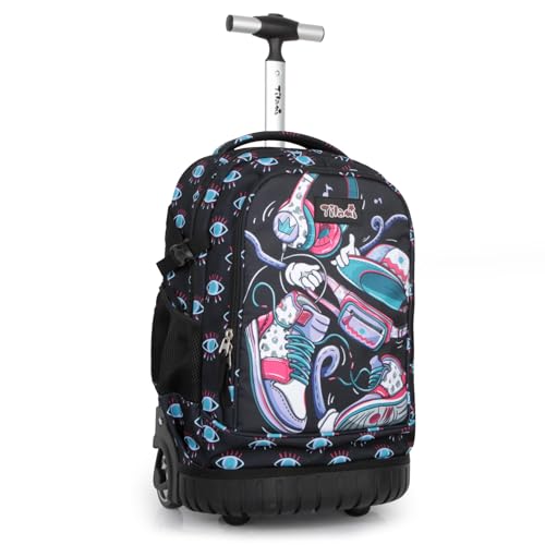 Tilami Rolling Backpack for Kids 18 Inch Wheeled Bookbag for Boys & Girls for School & Travel,Sports Black - color: Sports Black