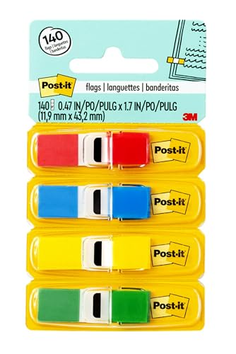 Post-it Flags, 35/Dispenser, 4 Dispensers/Pack.47 in Wide, Assorted Primary Colors (683-4) - size: 0.3" x 2.7"