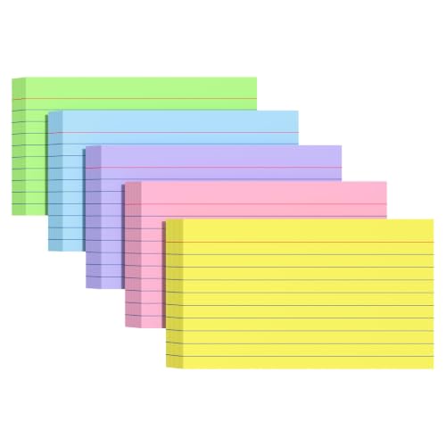 Colored Index Cards 3 X 5, 250 Count, Flash Cards for Studying | Lined Flashcards Notecards, Study Card, Ruled Front and Blank Back, Heavy Note Cards for Office, Home and School - color: 5-Color, size: 3x5 Inch