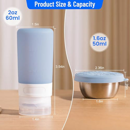 MICEBAY 8-Pack Salad Dressing Container To Go, 2-oz Silicone Small Condiment Squeeze Bottles and 1.6 oz Stainless Steel Sauce Containers Cups, Leakproof Condiment Containers with Lids for Lunch Box - color: Blue, size: 2-oz