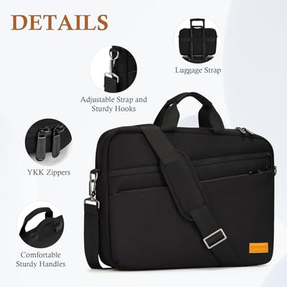 bagasin 15 15.6 16 inch Laptop Computer PC Shoulder Bag Carrying Case, Water-Repellent Fabric Briefcase, Lightweight Toploader, Business Casual or School - color: Black, size: 15-16