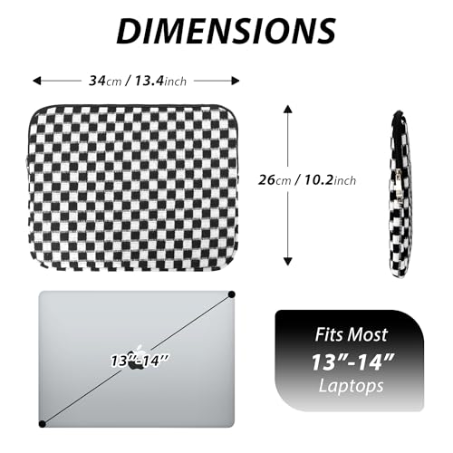 Puffy Laptop Sleeve 13-14 inch, Cute Knitted Protective Carrying Case for Women & Men, Compatible with MacBook Pro 14-Inch M4, 13 Inch iPad Pro, Tablets Notebook (Checkered Black) - color: Checkered Black, size: 13-14 inch