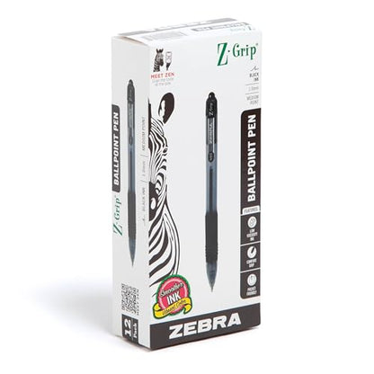 Zebra Pen Z-Grip Retractable Ballpoint Pen, Smooth-Flowing Black Ink, 1.0mm Medium Point, School & Office Supplies, Ideal for Note-Taking, Journal and Planner Use, 12-Pack (22210) - color: Black C