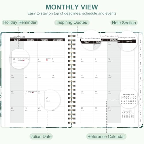 2026 Planner, Weekly and Monthly Calendar Planner Agenda, Jan 2026 - Dec 2026, Planning Academic Book, Office Desk Accessories and School Supplies - A5 (6.3'' x 8.5'') - color: C-Leaf