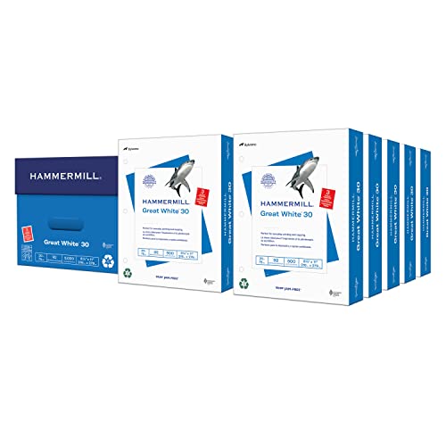 Hammermill Printer Paper, Great White 30% Recycled Paper, 3 Hole - 92 Bright, Made in the USA, 086702C - 10 Ream (5,000 Sheets) - size: 10 Ream | 5000 Sheets, style: 3 Hole (8.5x11)