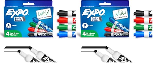 EXPO Dry Erase Markers, Low Odor Ink, Assorted Colors, Chisel Tip, Whiteboard, Calendar, Organization, Essential Supplies for Office, School, Classroom, Teachers, 4 Count (Pack of 2)