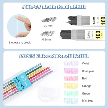 MoKo Pencil Case with Supplies, 60Pcs Aesthetic School Set, Green | Includes highlighters, gel and ballpoint pens, mechanical pencils, refills, sticky notes, correction tapes and rulers.