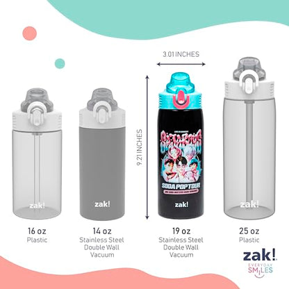 Zak Designs KPop Demon Hunters Sage Kids Water Bottle For School or Travel, 19oz Stainless Steel Water Bottle With Straw and Leak-Proof, Pop-Up Spout Cover, BPA Free (Saja Boys Soda Pop Tour) - color: KPop Demon Hunters (Saja Boys Soda Pop Tour)