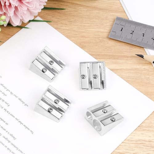 4 Pack, 2 Holes Handheld Metal Pencil Sharpener | Alloy Manual, Durable and Drop-resistant Pencil Sharpener, Pencils of different sizes, Schools, Offices, Homes, Art Projects - color: 4 Pack
