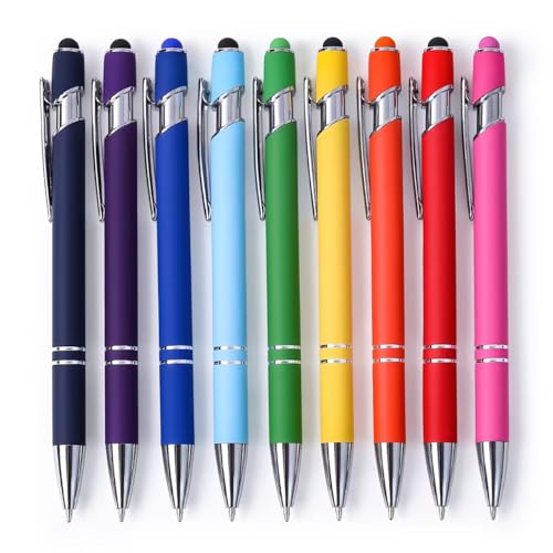 9 Pack Ballpoint Pens 2-in-1 Ballpoint Pen with Stylus Tip | Metal Stylus Pens for Touch Screens, 1.0 mm Black Ink - color: 9 Pack-Multicolor