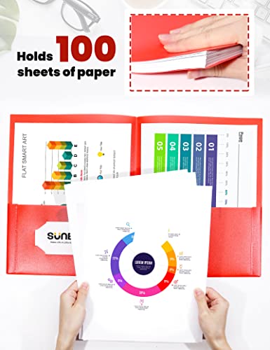 SUNEE 2 Pocket Folders (12 Pack, Red) Heavy-Duty Plastic Folders with Pockets, Fit 8.5x11 Letter Size Paper, 2-Pocket File Folders for Kids, Home, School, Office - color: Red, style: 12-Pack