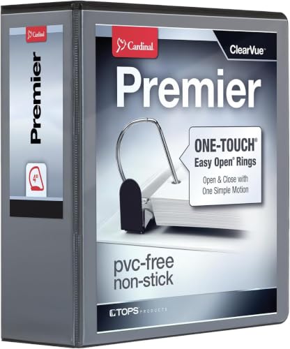 Cardinal 3 Ring Binder, Binders for School & Office, Durable 4 Inch Premier Easy Open Binder, ONE-Touch Locking Slant-D Rings, 880-Sheet Capacity, ClearVue Cover, PVC-Free, Black (10341) (Pack of 6) - size: 4-Inch (Pack of 6)